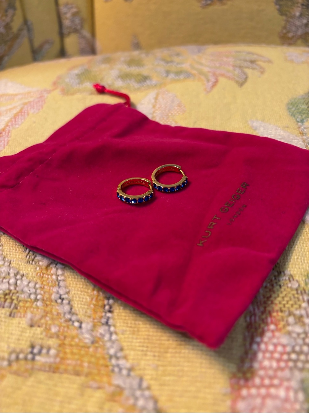 Kurt Geiger Gold Hoop Earrings with Blue Stones